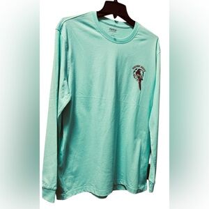 IZOD SALTWATER GRAPHIC T SHIRT MEN BLUE COLOR CREWNECK LONG SLEEVE SIZE LARGE